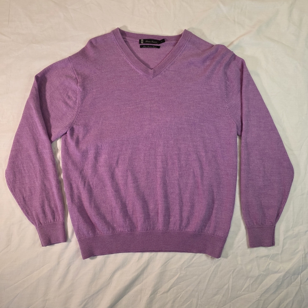 Bruno Ferraro Merino Wool V-neck Sweater,‎ Men's Medium Purple
